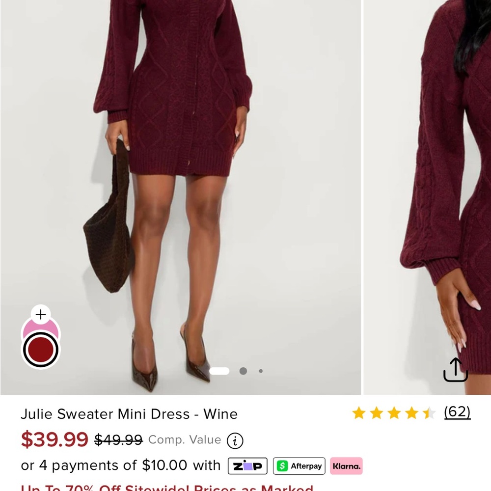 Fashion Nova Sweater Mini Dress - Wine